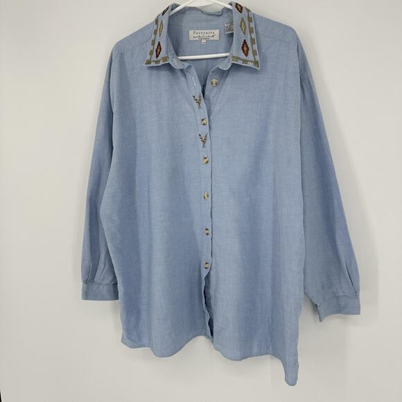 Portraits Northern Isles Shirt Womens 22W Embroidered Collar Western Top Blouse - Picture 4 of 13